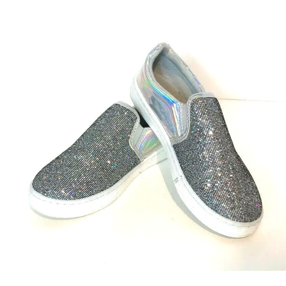 H2K Womens Size 6 Silver Glitter Fashion Sneakers Casual Shoes